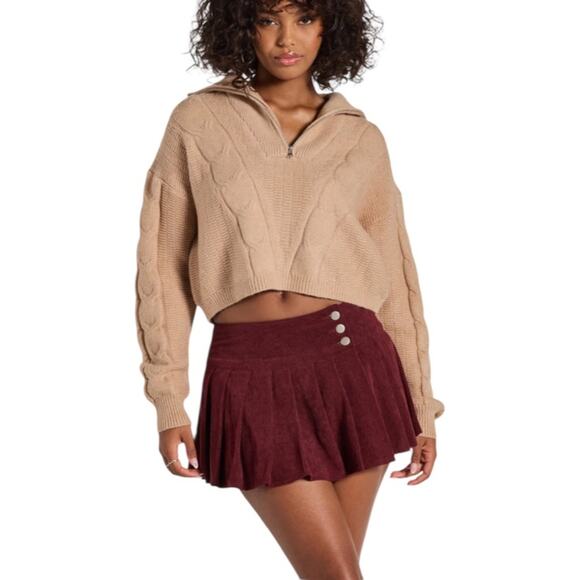 Windsor NWT Corduroy Pleated Mini Skort Front Buttons Closure Wine Size M - Picture 4 of 15